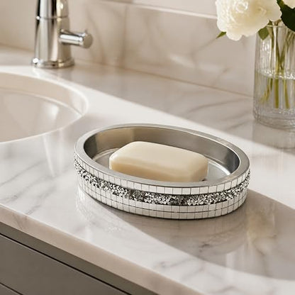 Silver Mosaic Soap Dish and Bathroom Tray, Shiny Soap Holder | Multi functional dressing table, kitchen bathroom storage tray, used for storing soap, rings, jewelry, and small accessories - size: Soap Dish