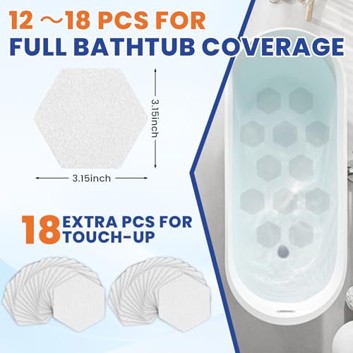 36 PCS Shower Anti Slip Stickers, Shower Floor Grip Bathtub Non Slip Stickers also for Stairs, Upgraded Textured Surface|Smooth Rubber Track Feel -- Skin-Friendly & Better Grip, Clear Hex 3.15”
