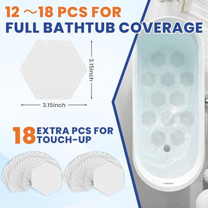36 PCS Shower Anti Slip Stickers, Shower Floor Grip Bathtub Non Slip Stickers also for Stairs, Upgraded Textured Surface|Smooth Rubber Track Feel -- Skin-Friendly & Better Grip, Clear Hex 3.15”