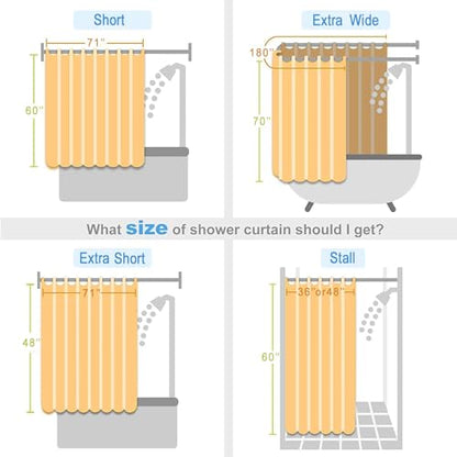 Clawfoot Tub Short Shower Curtain or Liner 180x60 Inch with 12 Magnets Wrap Around Shower Liner Extra Wide PEVA Shower Curtain Sets 32 Metal Hooks Included