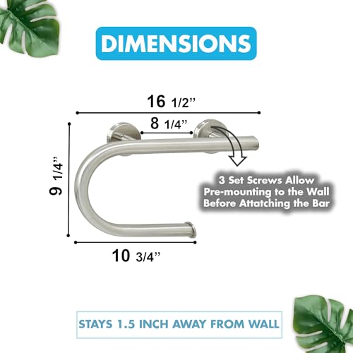 Grab Bar Toilet Paper Holder - Bathroom Safety Aid/304 Stainless Steel/Left/Brush Finish/ 16.5"x 10" - color: Brushed Stainless Steel, Left Hand
