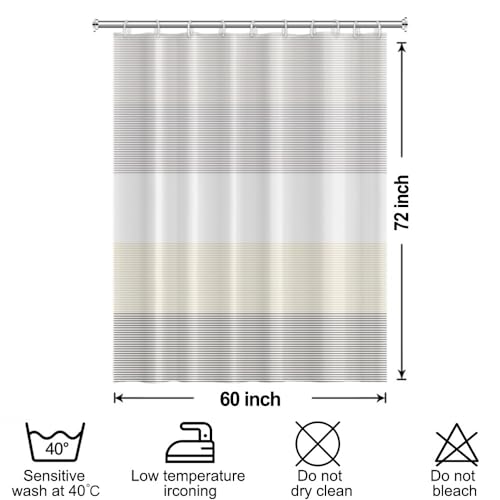 Boho Beige Brown Striped Stall RV Shower Curtain 60" Wx72 L | White Gray Bohemian Geometric, Polyester Waterproof, Machine Washable, Bathroom Small Curtain, Easy to Install with 10 Hooks - color: Beige, size: 60"W x 72"L (Pack of 1)