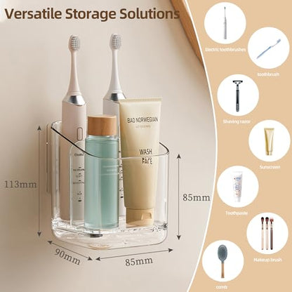 Toothbrush Holder Wall Mounted,Detachable Toothbrush and Toothpaste Holder | with Divider for Bathroom, Anti-Slip Electric Tooth Brush Holder Set with Drainage, Bathroom Accessory - Clear - size: Standard
