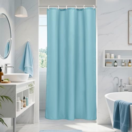 AooHome Stall Size 36x72 Inch Shower Curtiain Liner, Durable Fabric Solid Blue Bathroom Curtain with Hooks, Weigthed Hem, Waterproof - color: Blue, size: 36"W x 72"L (Pack of 1)