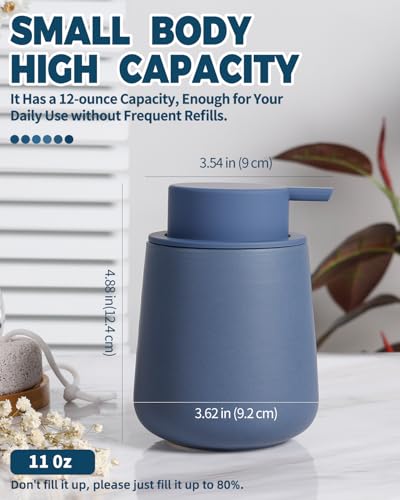 Bosilunlife 12Oz Ceramic Foam Soap Dispenser for Bathroom Kitchen Counter | Premium countertop foam pump creates delicate dense foam, stable desktop placement,Matte Blue - color: Matte Blue