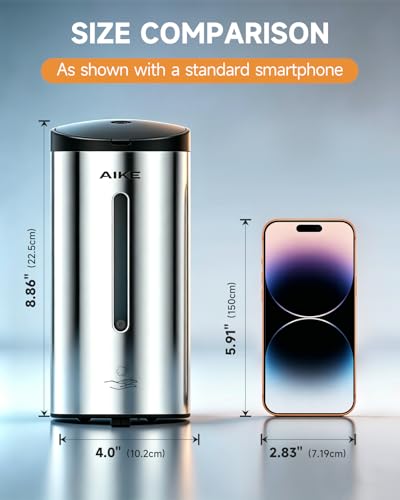 AIKE Automatic Foam Soap Dispenser 25oz for Bathroom,Polished AK1205FA | Rich Foam and Stainless Steel,No-drill and Screw Wall Mount,5-Level Adjustable and Key for Commercial(Batteries Not Included) - color: Polished Stainless Steel