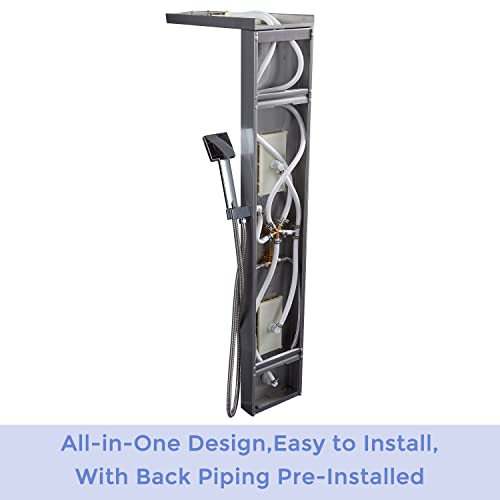 DELAVIN Stainless Steel Shower Panel Tower System, Wall-Mount Shower Panel | Rainfall Waterfall Shower Head, Massage Jets, Tub Spout, Handheld Shower, for Renovation, New Builds, Rentals & Contractors - color: Brushed Nickel-A