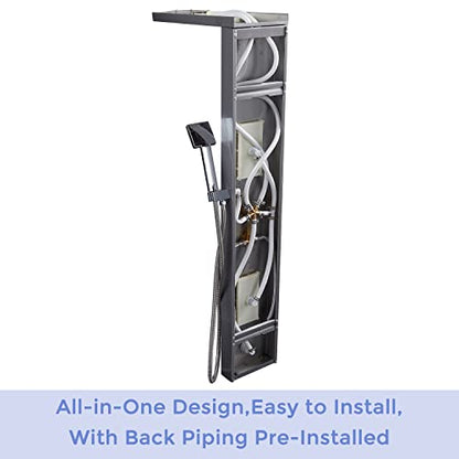 DELAVIN Stainless Steel Shower Panel Tower System, Wall-Mount Shower Panel | Rainfall Waterfall Shower Head, Massage Jets, Tub Spout, Handheld Shower, for Renovation, New Builds, Rentals & Contractors - color: Brushed Nickel-A