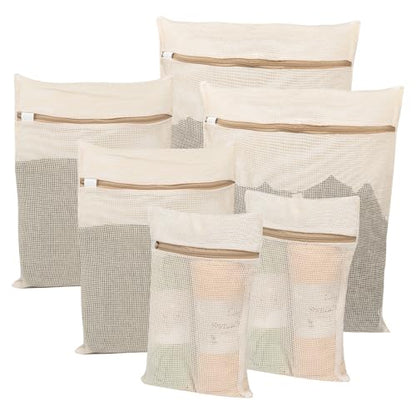 6-Piece Bag, Durable Cotton Mesh Laundry Bag, Sturdy Zipper, Breathable Mesh, Exquisite Laundry Bag for Underwear, Clothes, Pants, Shoes and Socks - color: Beige
