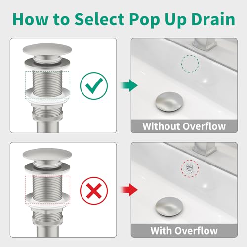 Bathroom Pop up Drain Without Overflow, Brushed Nickel, No Overflow | Anti-Clogging Vessel Sink Drain Strainer, Pop Up Drain with Detachable Basket, Hair Catcher Bathroom Sink Drain Stopper - color: Brushed Nickel, size: No Overflow