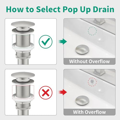 Bathroom Pop up Drain Without Overflow, Brushed Nickel, No Overflow | Anti-Clogging Vessel Sink Drain Strainer, Pop Up Drain with Detachable Basket, Hair Catcher Bathroom Sink Drain Stopper - color: Brushed Nickel, size: No Overflow