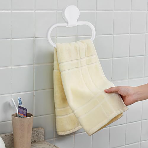 Beavorty 2pcs Adhesive Hand Towel Ring Bathroom Wall-Mounted Towel Holder No Drilling Required for Bathroom and Toilet