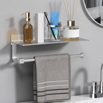 Wall Mount Paper Towel Holder with Shelf for Bathroom/Kitchen, Adhesive Hand Towel Holder, Matte Silver - color: Silver