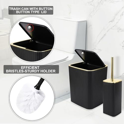 XLHOMO 26PC Bathroom Accessories Set - Gorgeous Black Bathroom Set, Bathroom Accessory Set, Black Shower Curtain Set with Bathtub Mats for Shower Tub - size: Bath Set+Bathtub Mat+Shower Curtain&Rugs, style: Black&Gold