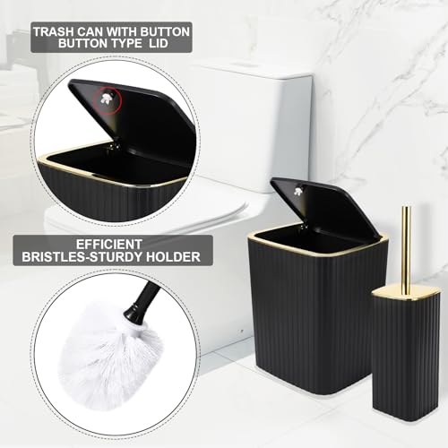 XLHOMO Bathroom Accessories Set - Gorgeous Black Bathroom Set, 10PC Bathroom Accessory Set, Toilet Brush, Trash Can, Qtip Holder & Soap Dispenser - size: Bath Set, style: Black&Gold