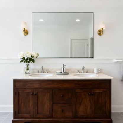 Ruomeng Frameless Mirror for Wall, 48x36 Inch Bathroom Vanity Mirror Farmhouse, Large Rectangle Mirror with Beveled Edge, Tempered Glass, Hangs Horizontally or Vertically - size: 48"L x 36"W