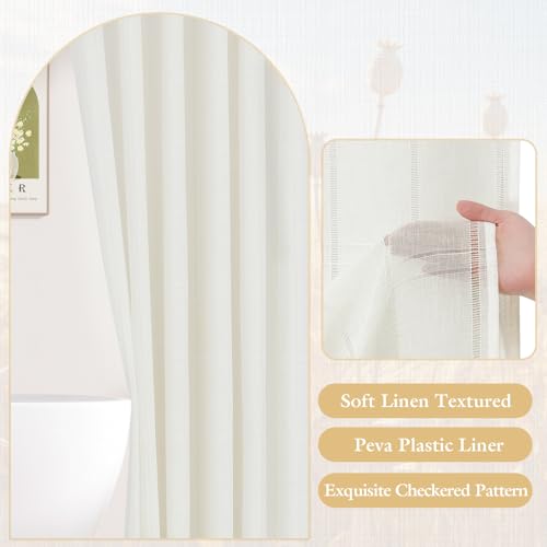 Long Linen Farmhouse Shower Curtain Set with Tassel, Modern Boho French Country Chic Bathroom Shower Curtain Set with PEVA Liner, Cotton Luxury Fabric Shower Curtain 72x78 - White - color: White, size: 72"W x 78"L (Pack of 1)