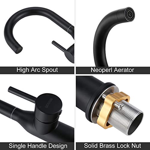 WOWOW Black Bathroom Faucet - Stainless Steel Single Handle Bar Sink High Arc Lavatory Mixer - Small Kitchen Tap With Supply Hoses - color: Black