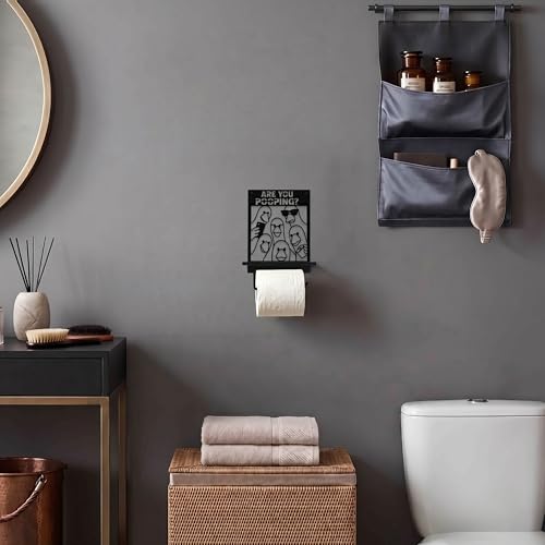 Funny Duck Wall Mounted Toilet Paper Holder with Shelf, are You Pooping Duck Black Metal Toilet Paper Stand Bathroom Decor Sign, Unique Rustic Bathroom Accessories for Home Cabin Farmhouse