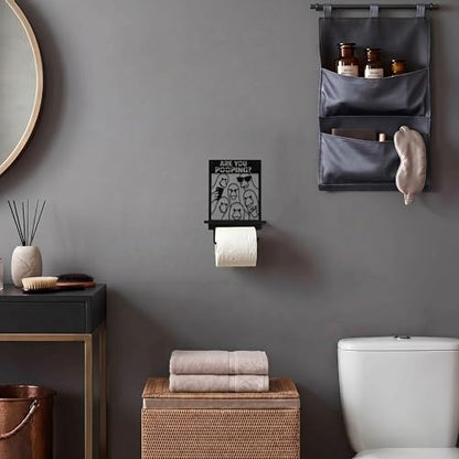 Funny Duck Wall Mounted Toilet Paper Holder with Shelf, are You Pooping Duck Black Metal Toilet Paper Stand Bathroom Decor Sign, Unique Rustic Bathroom Accessories for Home Cabin Farmhouse