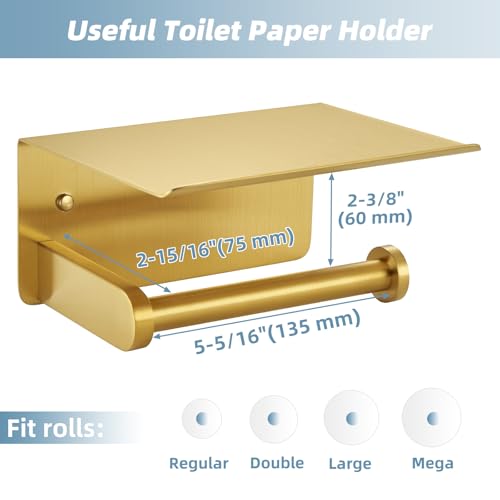 Toilet Paper Holder, Brushed Gold, 304 Stainless Steel | Wet Wipes & Air Freshener Storage, Space-Saving Design, Family Bath & Rental Apartment Use, Modern Bathroom Refresh - color: Brushed Gold, size: Single Rod