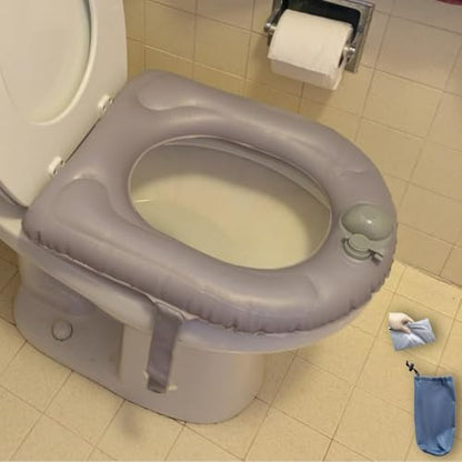 Inflatable Travel Toilet Seat Riser, Portable Toilet Seat Cushion with Suction Cups for Travel, RV, Camping - Comfortable Potty Seat (Light Grey)