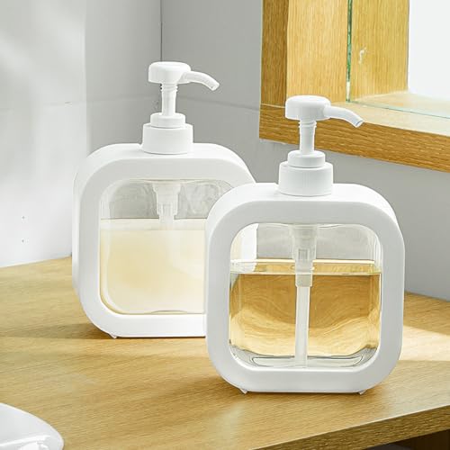 Hand Soap Dispenser for Bathroom, Modern Dish Soap Dispenser for Kitchen Sink, Liquid Soap Container with Pump, Clear Plastic Soap Pump Bottles (2 Packs,17oz, White) - color: White 500ml