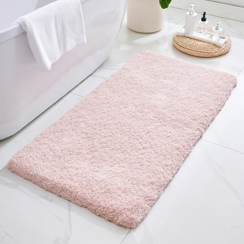 ILANGO Pink Bathroom Rugs 70" × 24" Non Slip & Super Absorbent Extra Thick Soft, Washable Bath Carpet Runner for Floor, Microfiber Plush Shaggy Bath Mats with Rubber for Bedroom Bathtub Shower Room - color: Pink, size: 2' x 5'10" (24''x70'' Bathroom Rug)