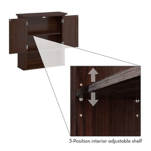 RiverRidge Hayward 2-Door Bathroom Wall Medicine Cabinet, Dark Woodgrain | Open Display Shelf, Adjustable Interior Shelf, Laundry Storage, Wall-Mounted Over the Toilet Space-Saving Cabinet - color: Dark Woodgrain