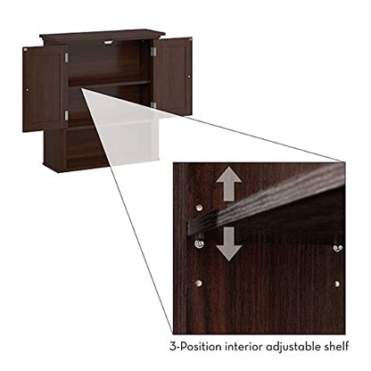 RiverRidge Hayward 2-Door Bathroom Wall Medicine Cabinet, Dark Woodgrain | Open Display Shelf, Adjustable Interior Shelf, Laundry Storage, Wall-Mounted Over the Toilet Space-Saving Cabinet - color: Dark Woodgrain