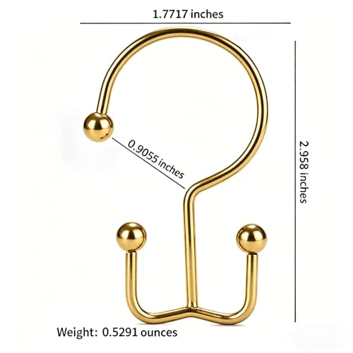 6 Pieces Shower Curtain Hooks, Double Glide Shower Rings, Gold | Double Glide Shower Rings for Bathroom Curtain Rods. Use in bathrooms. For everyday styling, parties, celebrations, weddings. - color: Gold