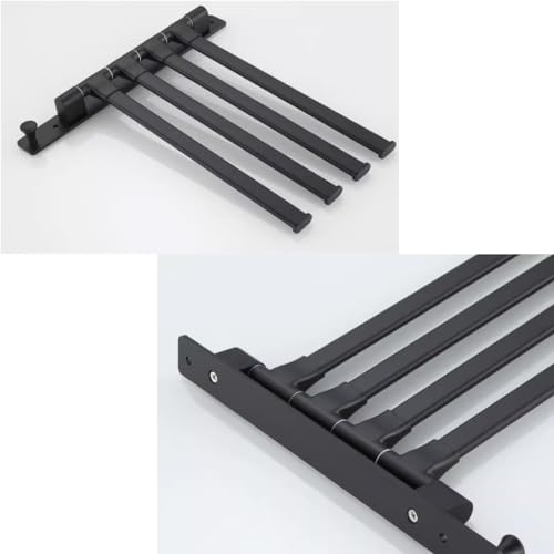 ZHOUXIAO Swing Out Towel Bar Holder/Swivel Multiple Towel Rack for Bathroom or Kitchen, Metal Towel Bar Folding Arm Swivel Hanger Bathroom Storage Organizer Wall Mounted black-4Bar