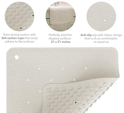 HEVEA Natural Rubber Wave Bath Mat – Square 21x21 in - Non-Slip Shower & Bathtub Mat with 364 Suction Cups, Plastic-Free & Biodegradable (Marble) - color: Marble, size: 20.7" x 20.7" (Square)