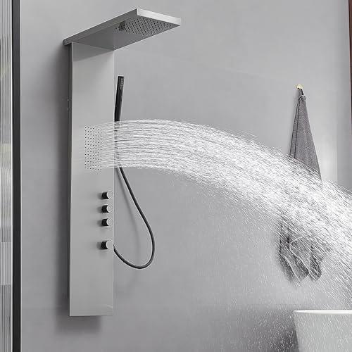 3 IN 1 Shower Panel Tower System Wall Mount Brushed Nickel | Stainless Steel,Rain Shower Head,Body Massage Jets and Handheld Head,Stable Water Pressure Output,Easy to Wipe Limescale - color: Brushed Nickel, style: Shower Panel-Standard