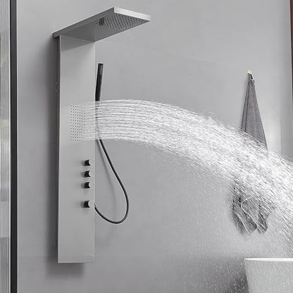 3 IN 1 Shower Panel Tower System Wall Mount Brushed Nickel | Stainless Steel,Rain Shower Head,Body Massage Jets and Handheld Head,Stable Water Pressure Output,Easy to Wipe Limescale - color: Brushed Nickel, style: Shower Panel-Standard