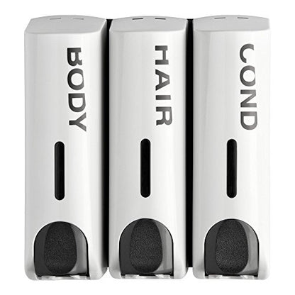 Trio Wall Mounted Shampoo Soap Shower Dispensers with 3x350ml Refillable Bottles, White - color: Trio White
