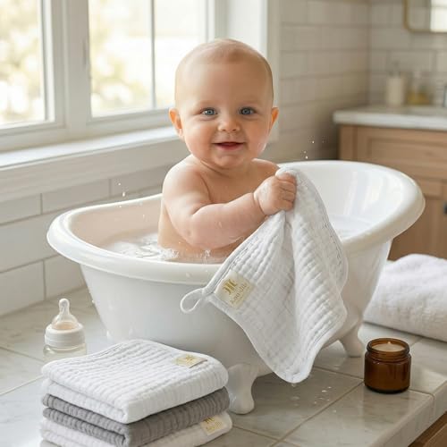 Muslin Baby Washcloths 100% Baby Washcloths Cotton Face Towels 10 Pack Burp Cloths Baby Girl Boy Soft and Absorbent Baby Wipes Burp Rags Bath Essentials - color: White-10pack-binding