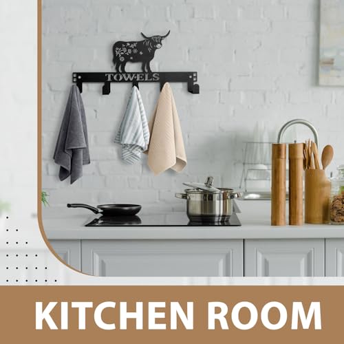 Highland Cow Over The Door Hooks Wall Mount Towel Rack Heavy Duty Hanging Towel Holder Metal Highland Cow Decor for Bathroom Bedroom Kitchen Storage Decorative - style: Highland cow