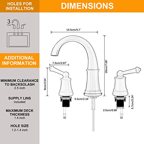 Widespread 8 inch Oil Rubbed Bronze Bathroom Faucet, Two Handles 3 Holes Sink Faucet Waterfall Spout Lavatory Basin Faucets, Vanity Bathroom Sink Faucet with Supply cUPC Lines