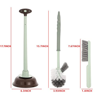 Cq acrylic Toilet Brush and Plunger Set,Green 3 in 1 Bathroom Scrubber Plunger and Angled Toilet Bowl Brush & Scrubber Combo with Holder and Rim Cleaner for Camper,Rv,Apartment,New Home,Set of 1