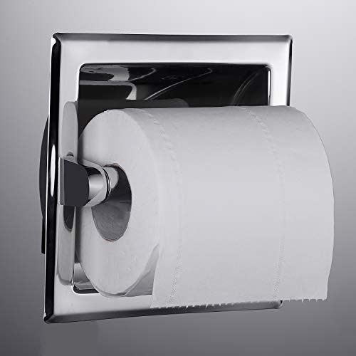 POKIM Polished Chrome Recessed in-Wall Toilet Paper Holder, 304 Stainless Steel Space Saving Bathroom Tissue Roll Dispenser with Rear Mounting Bracket - color: Chrome, size: Recessed