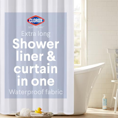 Clorox 2-in-1 Bathroom Shower Curtain Liner, Durable Fabric, Weighted Magnets for Bath Water Control, Washable Premium Quality, Extra Long, Modern - 72" x 78" White - color: White - Extra Long