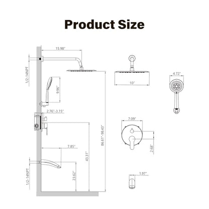 Gabrylly Bathtub Shower System, Shower Faucet Set with Tub Spout, High Pressure 10" Rain Shower head with Handheld Spray, Shower Fixtures with Pressure Balance Shower Valve, Brushed Nickel - color: Brushed Nickel, style: 10 Inches-With Tub Spout