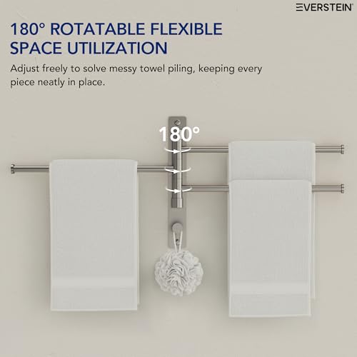 Swivel Towel Rack, Brushed Nickel, 12.5 in, 3-Arm Towel Bar | 304 Stainless Steel, Space Saving, Wall Mounted, With Hook - color: Brushed Nickel