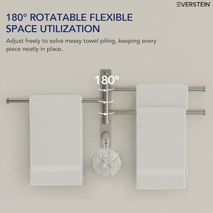 Swivel Towel Rack, Brushed Nickel, 12.5 in, 3-Arm Towel Bar | 304 Stainless Steel, Space Saving, Wall Mounted, With Hook - color: Brushed Nickel