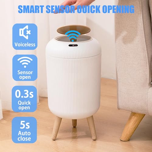 URALFA Automatic Bathroom Trash Can with Lid, 3 Gal Motion Sensor Trah Can | Touchless Sensor Garbage Can, Auto Trash Bin with Removable Legs, Smart Waste Basket for Bedroom, Office, Restroom, White - color: White, style: Automatic with Legs
