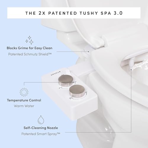 TUSHY Spa 3.0 Cool to Warm Water Bidet Attachment, Noir/Gold | Universal Fit, Easy Install, Self-Cleaning, Adjustable Pressure and Angle Control, Sink Access Required Within 6 Feet - color: Black/gold, style: Warm Water Optional