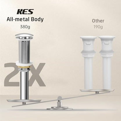KES Polished Chrome Bathroom Sink Drain with Extended Thread, All Metal Pop Up Drain Stopper without Overflow for Thicker Vessel Sinks and Countertops, Brass and Stainless Steel, S2022D-CH - color: Polished Chrome, style: NO Overflow, Long Thread