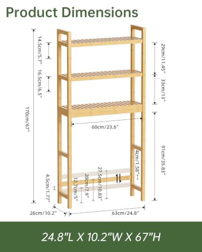 SMIBUY Bathroom Storage Shelf, Bamboo Over-The-Toilet Organizer Rack, Freestanding Toilet Space Saver with 3-Tier Adjustable Shelves (Natural) - color: Natural