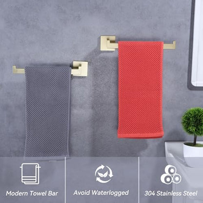 LANC Bathroom Hand Towel Holder 2 Pack Left and Right Side Brushed Gold Hand Towel Bar 10 Inche Square Towel Ring for Kitchen Bathroom Wall Mount Stainless Steel Towel Rack Hanger,A8806BG-LRP2 - color: Brushed Gold, size: Left & Right